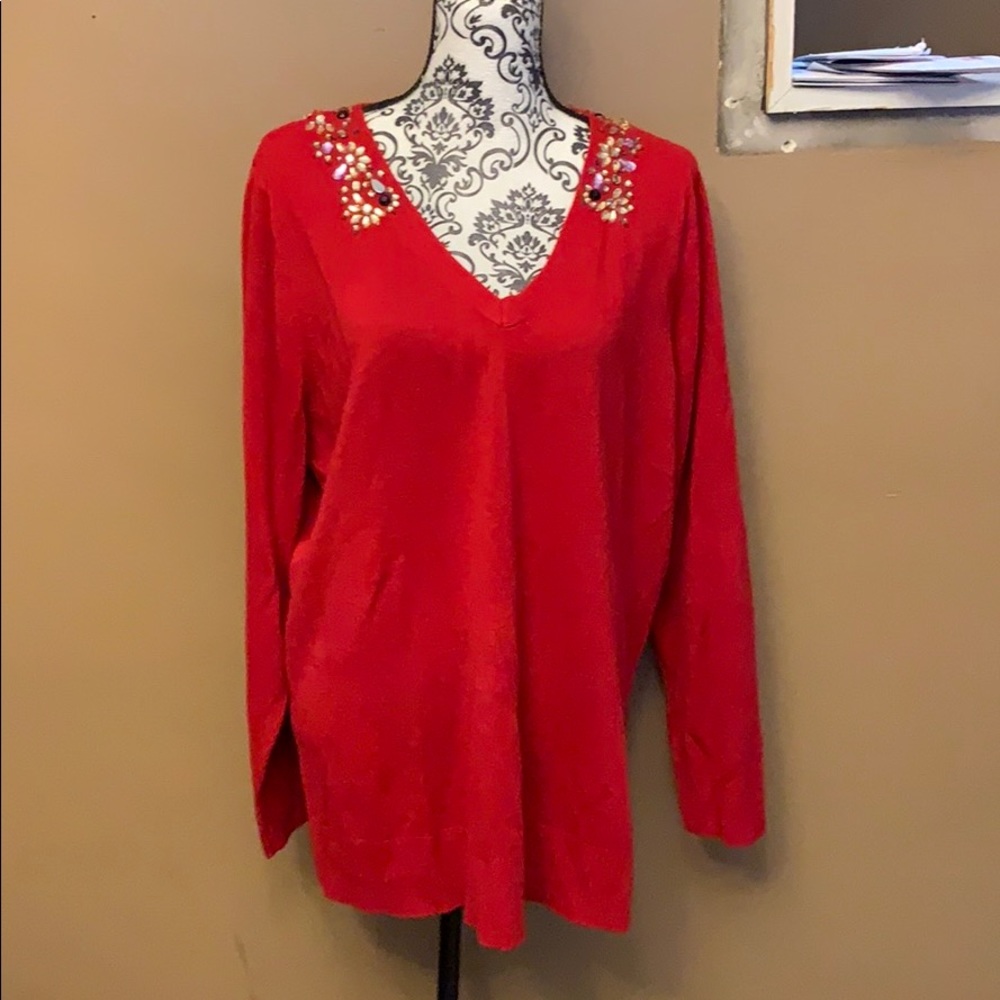 Jeweled v neck sweater